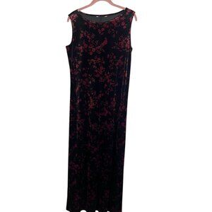 John Paul Dress Women M Black Tank Floral Maxi Velour Whimsigoth Preppy Classic